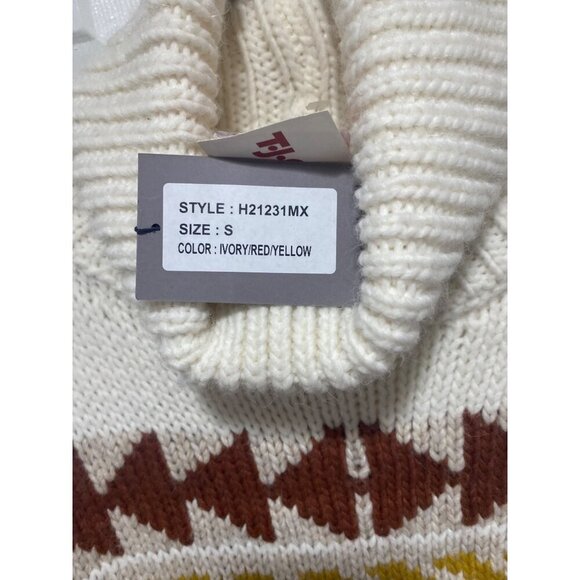 NWT Elsamanda Anthropologie Turtleneck Knit Sweater Size S Ivory Aztec Tribal - Picture 3 of 4